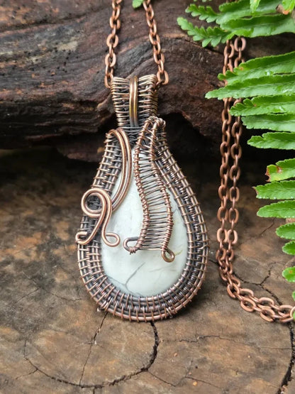 Howlite Copper Wire Wrapped Pendant Necklace - Jewellery Australia