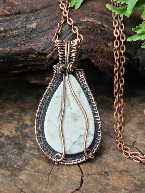 Howlite Copper Wire Wrapped Pendant Necklace - Jewellery Australia