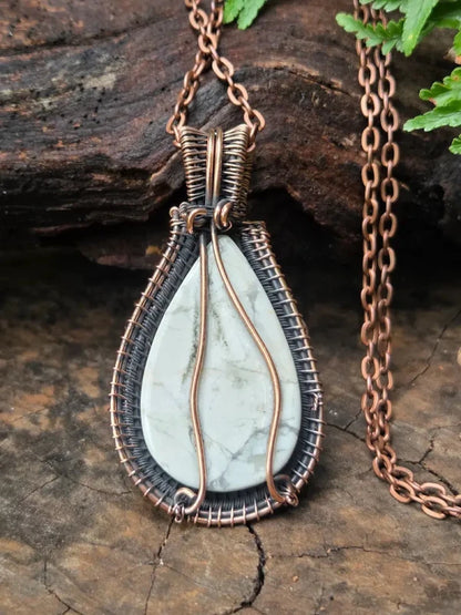 Howlite Copper Wire Wrapped Pendant Necklace - Jewellery Australia