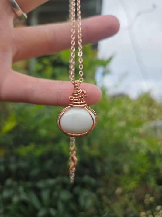Howlite Pendant Necklace - Copper Wire Wrapped - Jewellery Australia