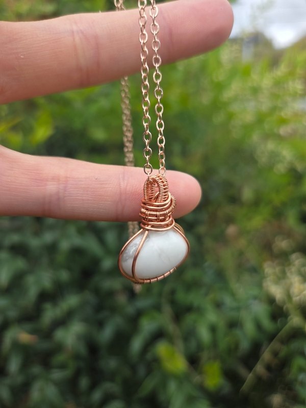 Howlite Pendant Necklace - Copper Wire Wrapped - Jewellery Australia