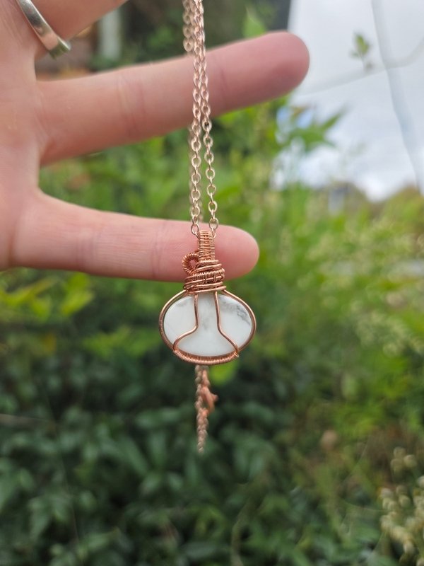 Howlite Pendant Necklace - Copper Wire Wrapped - Jewellery Australia