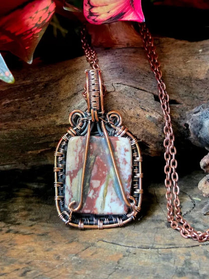 Jasper Copper Wire Wrapped Pendant Necklace - Jewellery Australia