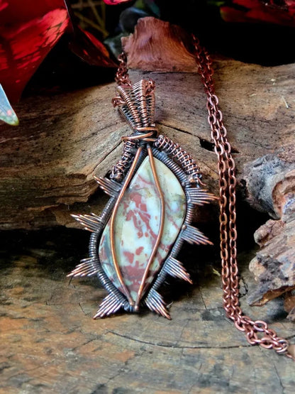 Jasper Copper Wire Wrapped Pendant Necklace - Jewellery Australia