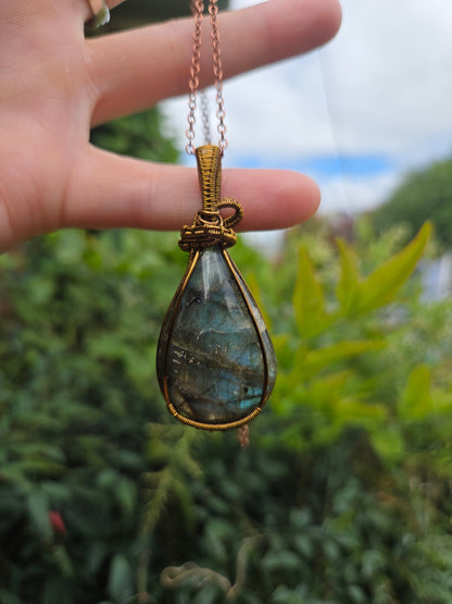 Copper Wire Wrap Crystal Labradorite Copper Wire Wrap Pendant Necklace Bronze