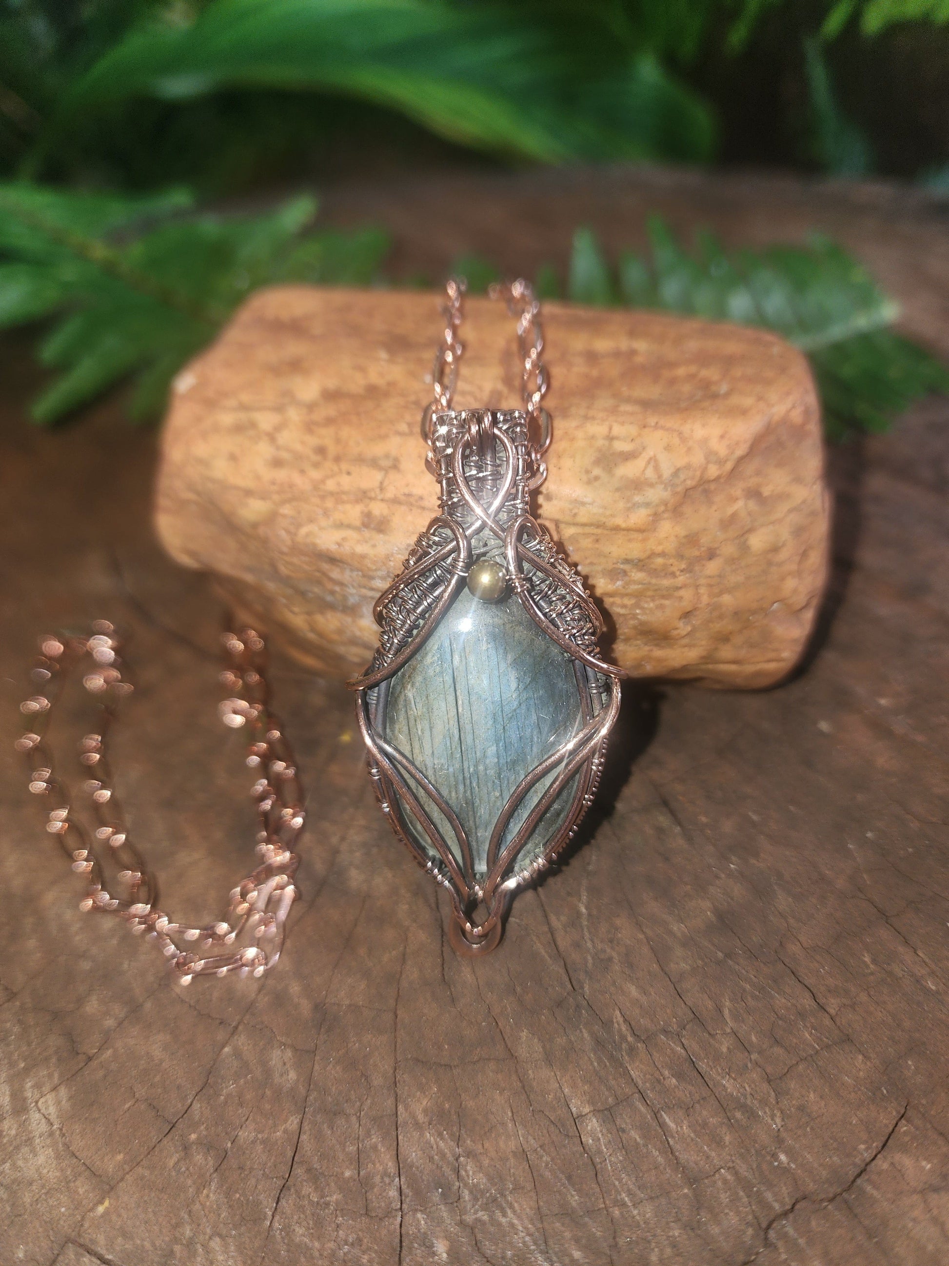 Crystals Labradorite Copper Wire Wrap Pendant Necklace