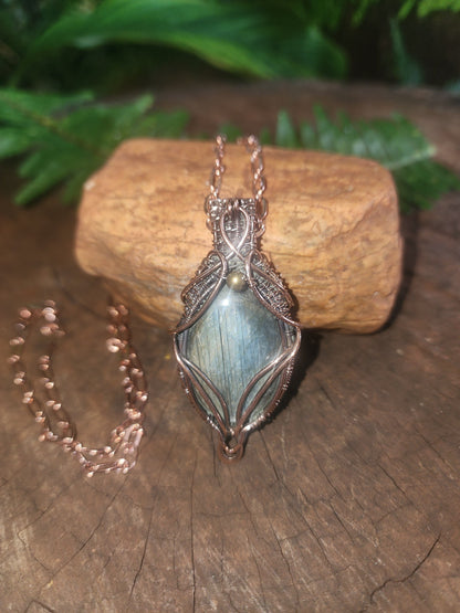 Crystals Labradorite Copper Wire Wrap Pendant Necklace