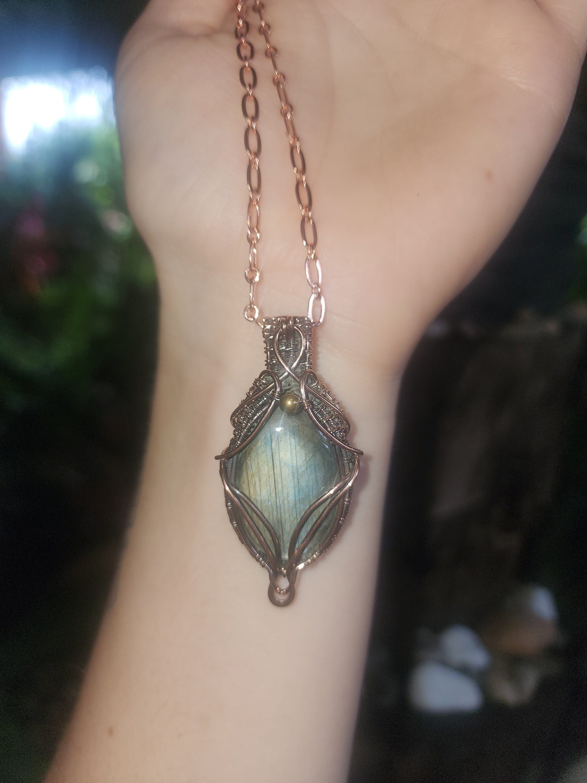 Crystals Labradorite Copper Wire Wrap Pendant Necklace