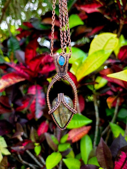Labradorite Copper Wire Wrapped Crystal Pendant Necklace - Jewellery Australia