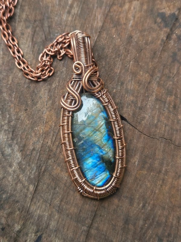 Labradorite Copper Wire Wrapped Handmade Pendant Necklace - Jewellery Australia