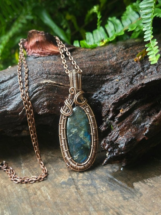 Labradorite Copper Wire Wrapped Handmade Pendant Necklace - Jewellery Australia