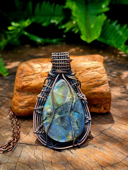 Labradorite Copper Wire Wrapped Handmade Pendant Necklace - Jewellery Australia