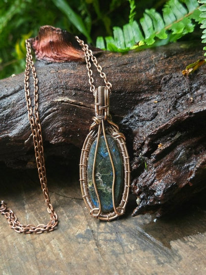 Labradorite Copper Wire Wrapped Handmade Pendant Necklace - Jewellery Australia