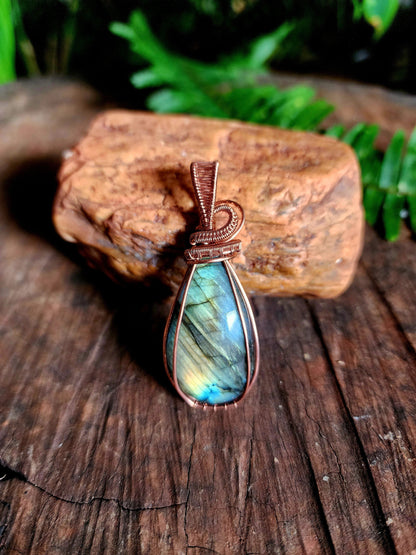 Copper Wire Wrap Crystal Labradorite Copper Wire Wrapped Pendant Necklace