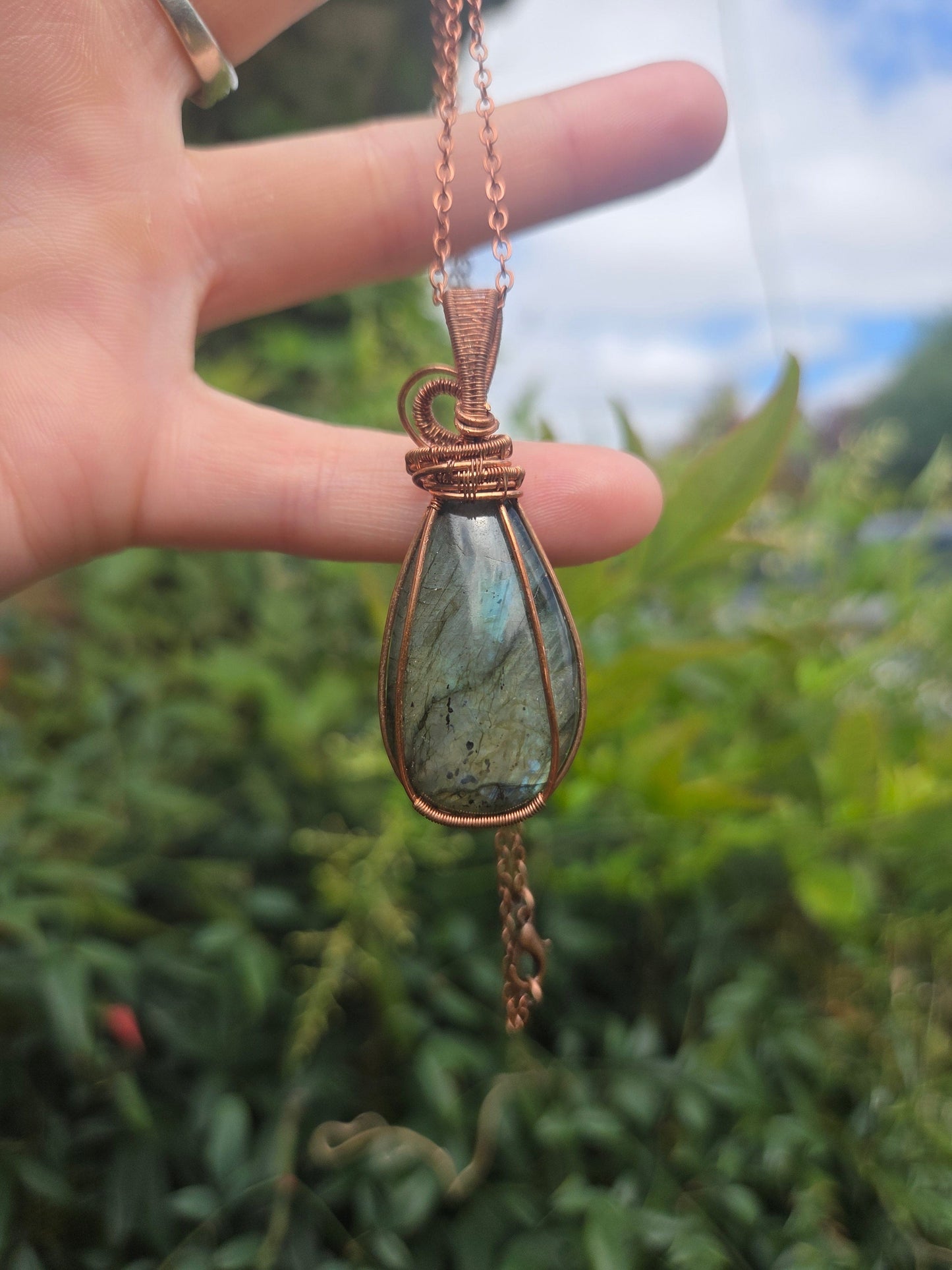 Copper Wire Wrap Crystal Labradorite Copper Wire Wrapped Pendant Necklace