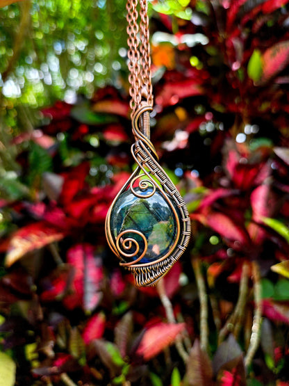 Jewellery Labradorite Copper Wire Wrapped Pendant Necklace