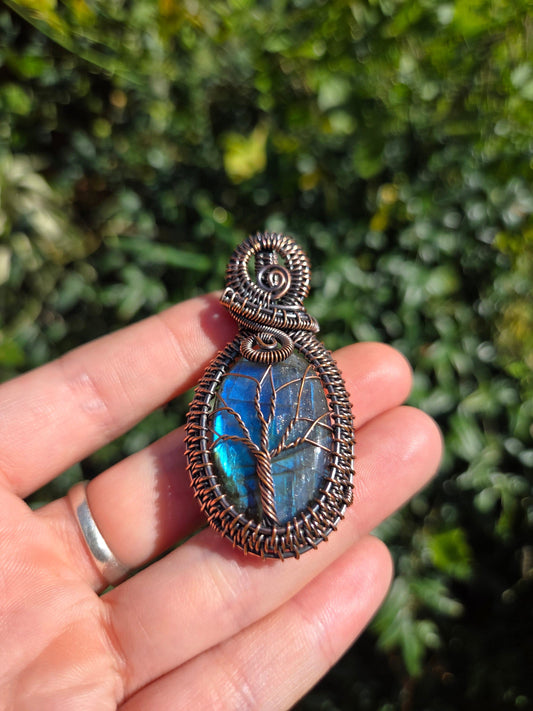 Copper Labradorite Copper Wire Wrapped Tree of Life Pendant Necklace