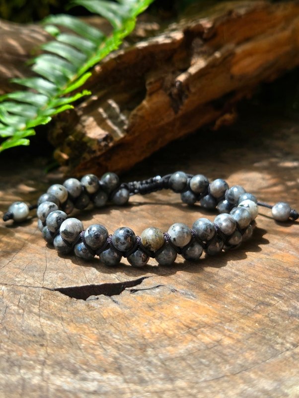 Labradorite Crystal Bracelet – Adjustable 6mm Beaded Macrame - Jewellery Australia