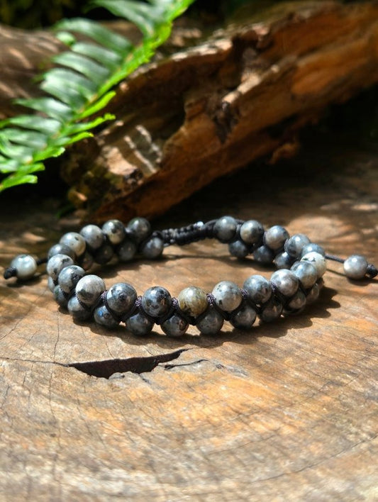 Labradorite Crystal Bracelet – Adjustable 6mm Beaded Macrame - Jewellery Australia