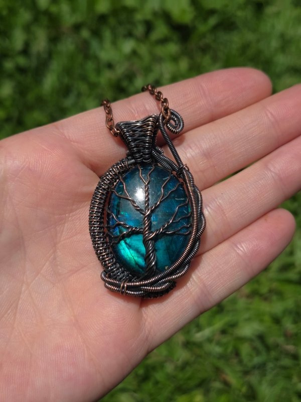 Labradorite Crystal Copper Wire Wrapped Handmade Pendant Necklace - Jewellery Australia