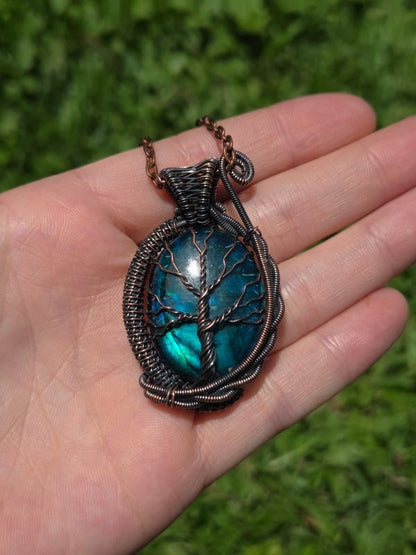 Labradorite Crystal Copper Wire Wrapped Handmade Pendant Necklace - Jewellery Australia