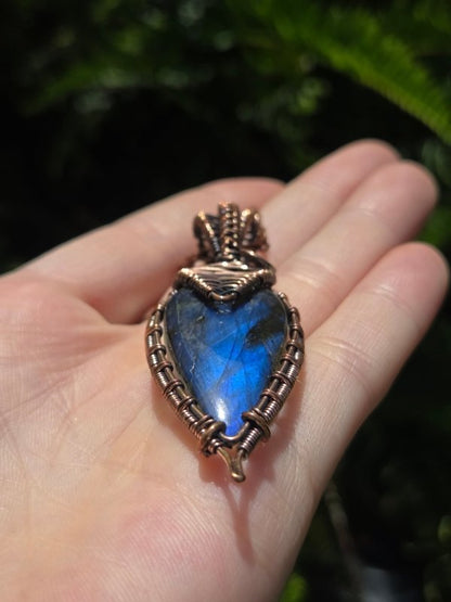 Labradorite Crystal Copper Wire Wrapped Handmade Pendant Necklace - Jewellery Australia
