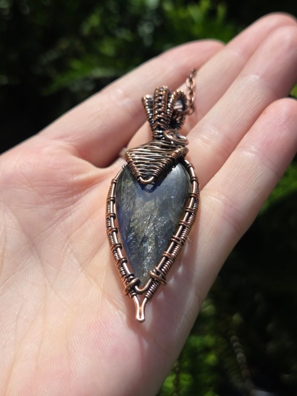 Labradorite Crystal Copper Wire Wrapped Handmade Pendant Necklace - Jewellery Australia