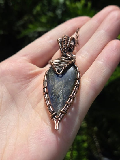 Labradorite Crystal Copper Wire Wrapped Handmade Pendant Necklace - Jewellery Australia