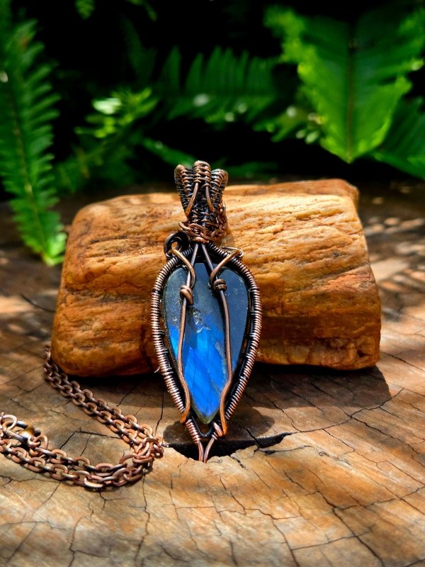 Labradorite Crystal Copper Wire Wrapped Handmade Pendant Necklace - Jewellery Australia