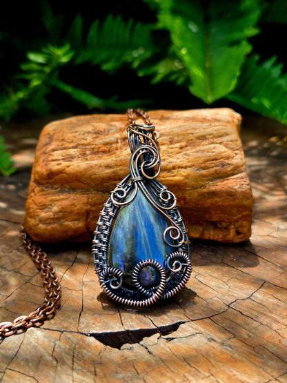 Jewellery Labradorite Crystal Copper Wire Wrapped Handmade Pendant Necklace
