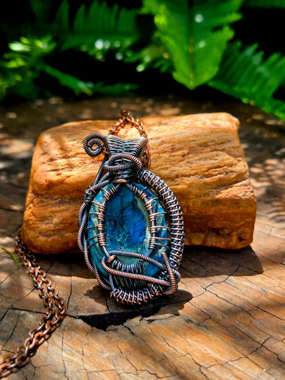 Jewellery Labradorite Crystal Copper Wire Wrapped Handmade Pendant Necklace