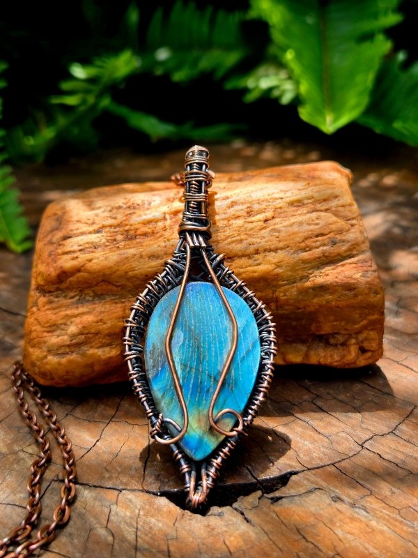 Labradorite Gemstone Copper Wire Wrapped Handmade Pendant Necklace - Jewellery Australia