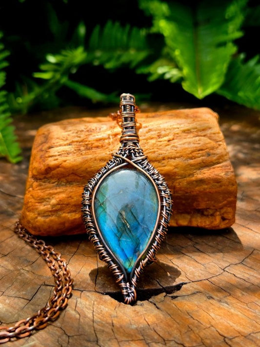 Labradorite Gemstone Copper Wire Wrapped Handmade Pendant Necklace - Jewellery Australia