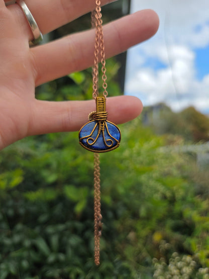 Jewellery Lapis Lazuli Copper Wire Wrapped Pendant Necklace Bronze/Gold