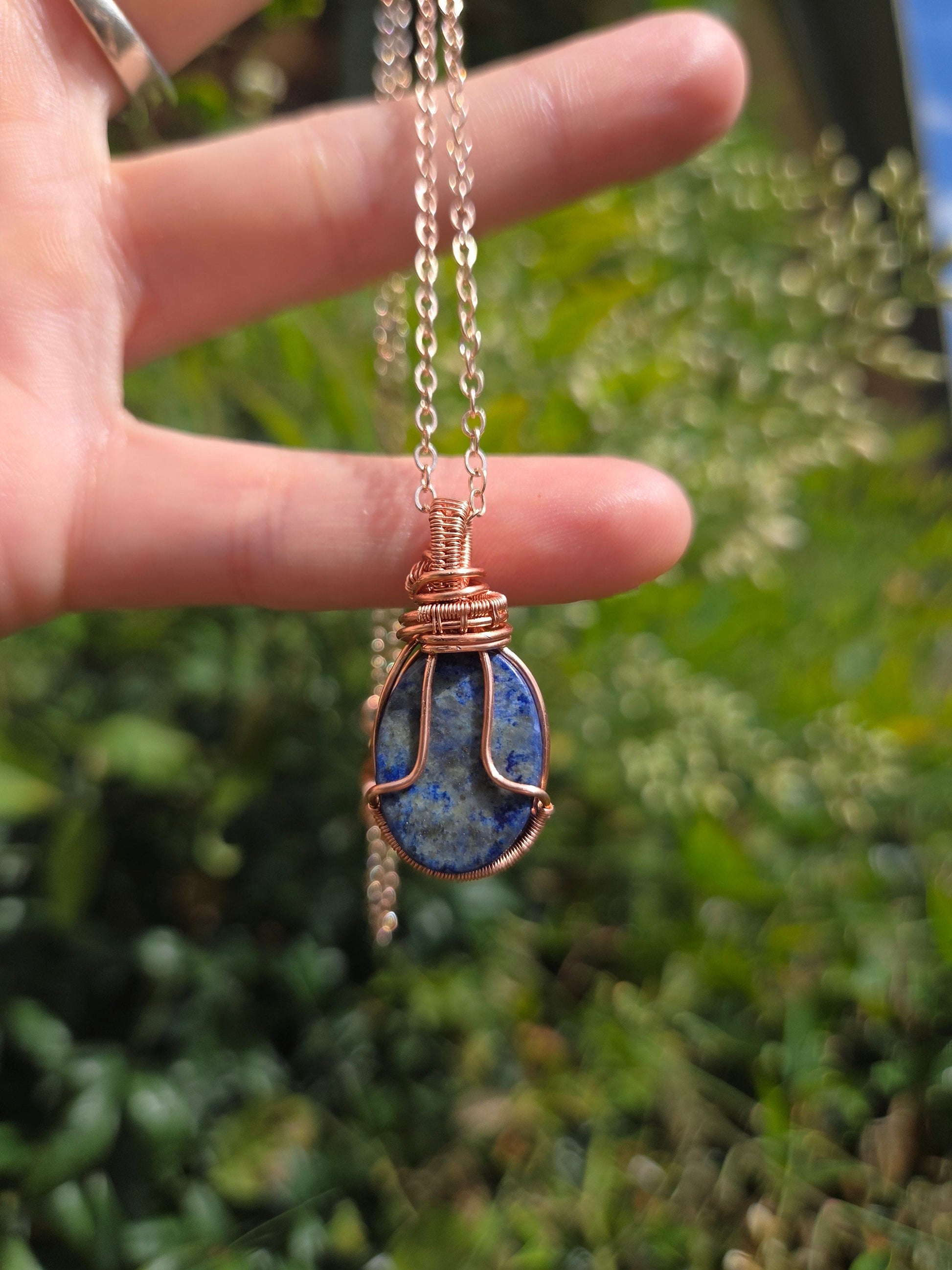 Jewellery Lapis Lazuli Copper Wire Wrapped Pendant Necklace