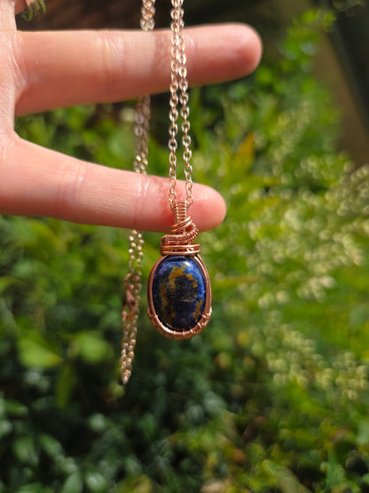 Jewellery Lapis Lazuli Copper Wire Wrapped Pendant Necklace