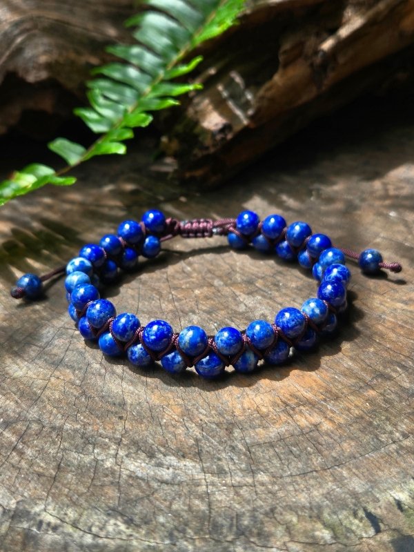 Lapis Lazuli Crystal Bracelet – Adjustable 6mm Beaded Macrame - Jewellery Australia