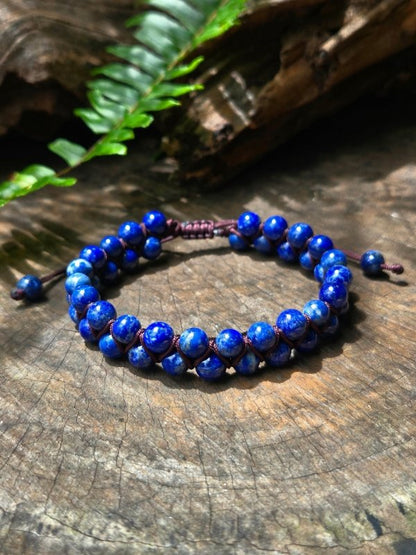 Lapis Lazuli Crystal Bracelet – Adjustable 6mm Beaded Macrame - Jewellery Australia