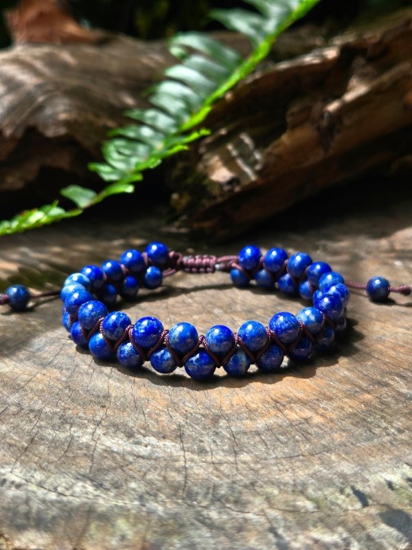 Lapis Lazuli Crystal Bracelet – Adjustable 6mm Beaded Macrame - Jewellery Australia