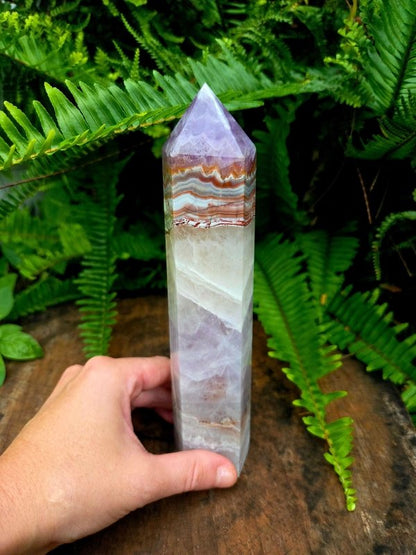 Large Amethyst Lace Agate Tower Point Generator 20cm - Crystals Australia