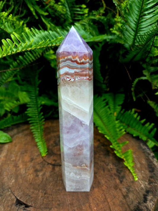 Large Amethyst Lace Agate Tower Point Generator 20cm - Crystals Australia