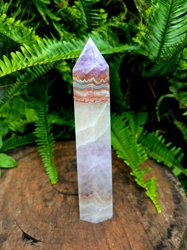 Large Amethyst Lace Agate Tower Point Generator 20cm - Crystals Australia