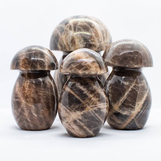 Large Black Moonstone Mushroom Carving - Carving Australia