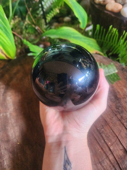 Large Black Obsidian Sphere 1268g - Crystals Australia