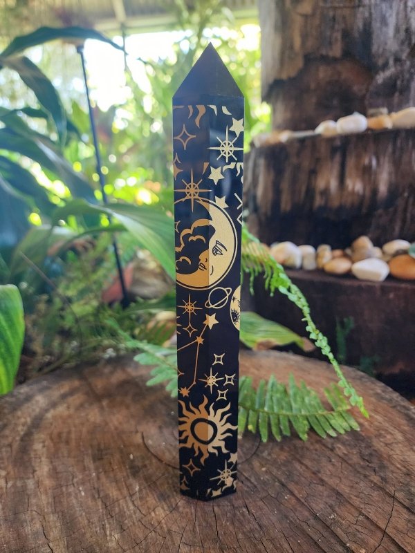 Large Black Obsidian Tower Point Generator 23cm - Crystals Australia