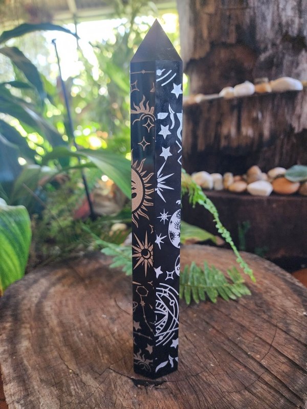 Large Black Obsidian Tower Point Generator 24cm - Crystals Australia