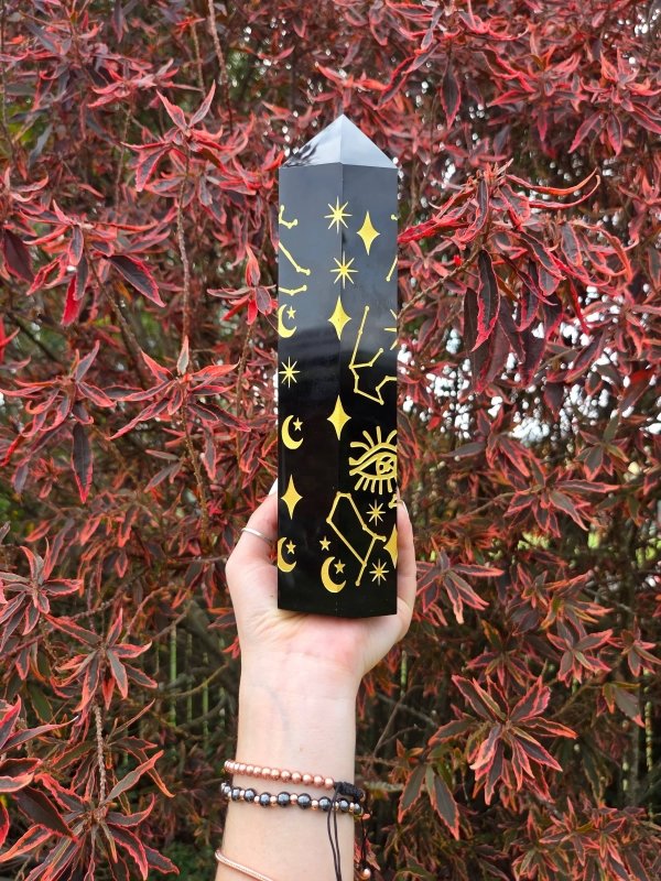 Large Black Obsidian Tower Point Generator - 26cm 2kg - Crystals Australia