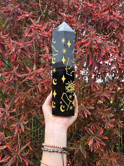 Large Black Obsidian Tower Point Generator - 26cm 2kg - Crystals Australia