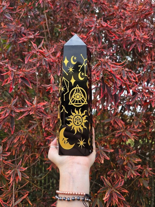 Large Black Obsidian Tower Point Generator - 26cm 2kg - Crystals Australia