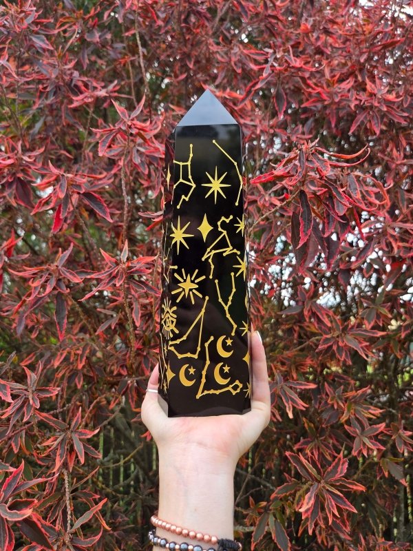 Large Black Obsidian Tower Point Generator - 26cm 2kg - Crystals Australia